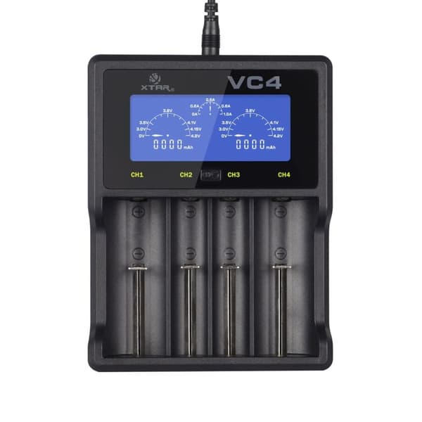 Oplader til cylindriske Li-ion og NiMH Xtar VC4 batterier Sort