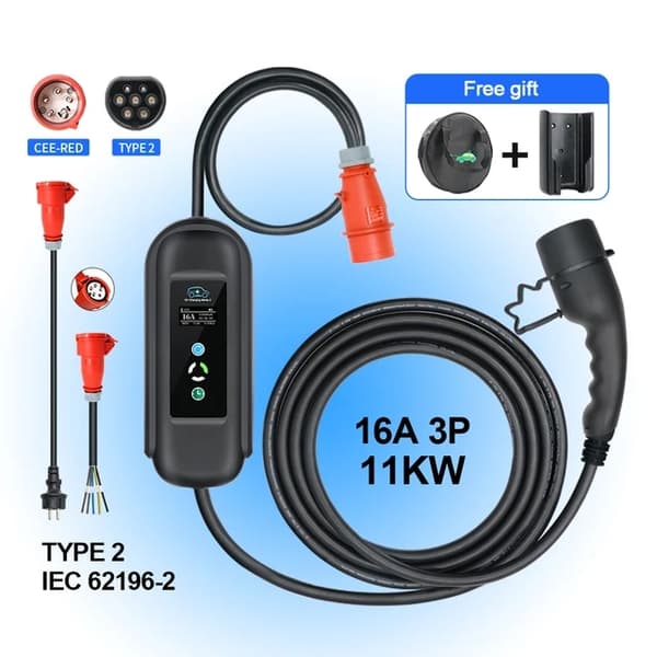 EV Oplader, 11KW Effektudgang, Tuya APP Kontrol, 16A 3P 11KW 10M