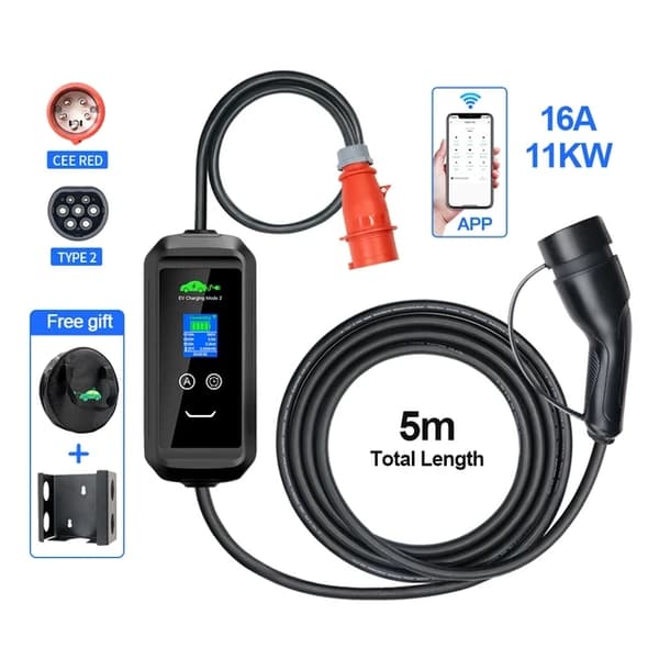 EV Oplader, 11KW Effektudgang, Tuya APP Kontrol, 16A 3P 11KW 10M
