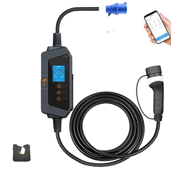Bärbar laddare för elbilar, snabbladdning 32A, Wi-Fi-styrning, 7KW APP UTAN Adapter