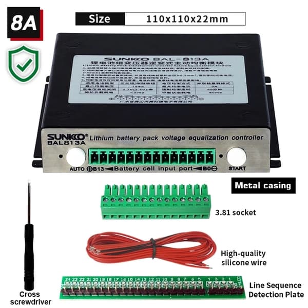 Aktiv balancer, kapacitetsreparation, lithium/Lifepo4 batteripakke, 4S-13S 8A med etui