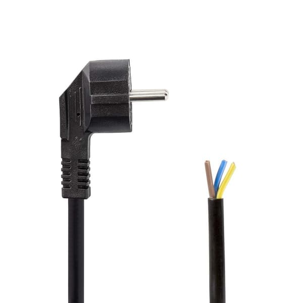 Nedis Strömkabel | Strömkontakt Hane | Open | Vinklat | Rak | Nickelplaterad | 3.00 m | Rund | PVC | Svart | Label