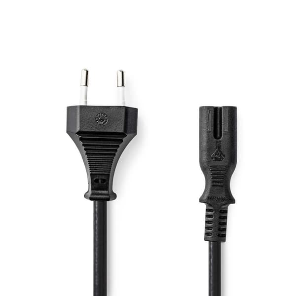 Nedis Sähköjohto | Euro Uros | IEC-320-C7 | Suora | Suora | Niklattu | 1.00 m | Litteä | PVC | Musta | Label