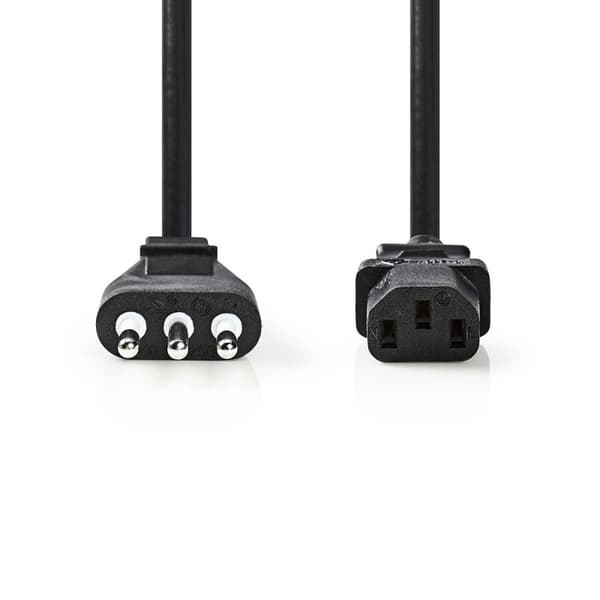 Nedis Strømkabel | Italia Han | IEC-320-C13 | Rett | Rett | Nikkel belagt | 2.00 m | Rund | PVC | Sort | Label