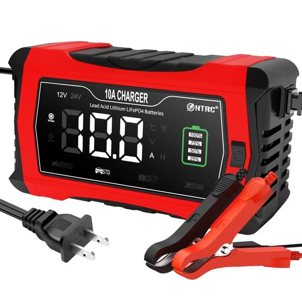 Automaattinen auton akkulaturi, Pulssikorjaus, LCD-näyttö, 20A laturi, EU-pistoke Red-10A Charger