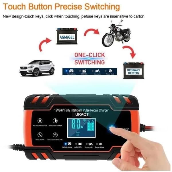 8A 12V/24V intelligent bilbatteriladdare, 3-stegs batteriladdare och bilreparationsfunktionstruck, AGM