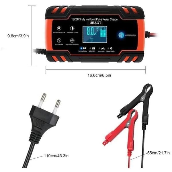 8A 12V/24V intelligent bilbatteriladdare, 3-stegs batteriladdare och bilreparationsfunktionstruck, AGM
