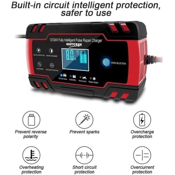 3T6B Smart pekskärm bilbatteriladdare 12V/4A 24V LCD-skärm med flera skyddsskydd