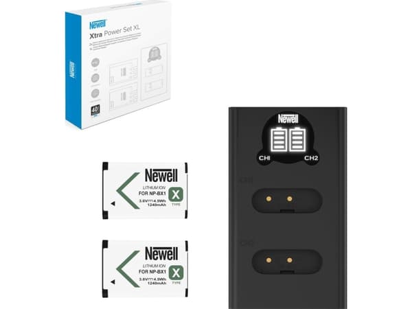 Newell-batteri NEWELL Tokanals DL-USB-C-lader og to NP-BX1-batterier for Sony