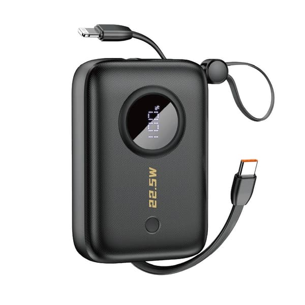 Powerbank 10000mAh med USB-C- och Lightningkabel