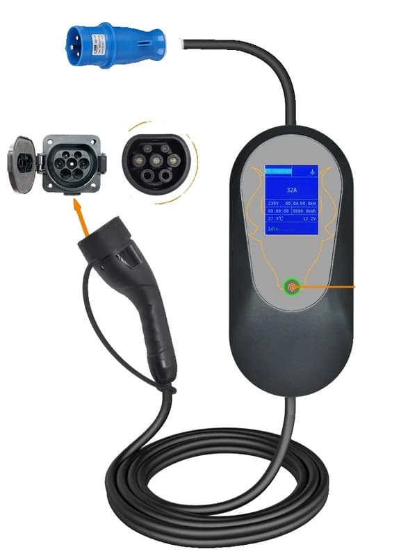 Bærbar EV-lader, 7KW/11KW Strøm, Type2 IEC62196-2 Stik,7KW 5m Kabel, TYPE2 7KW 5m Cable