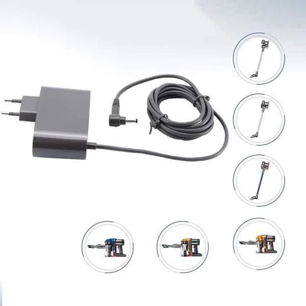 30,45V Dammsugarladdare för Dyson V10/SV12/V11/SV14 Laddare för Dyson Dammsugare Strömadapter Ersättningsdelar, Grå