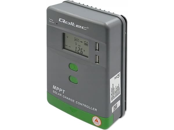 Qoltec MPPT solcellelader med temperatursensor 20A | LCD | 2 x USB