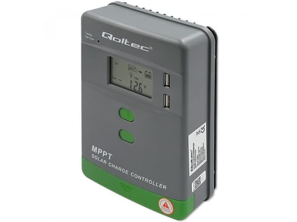 Qoltec MPPT solcellelader med temperatursensor 20A | LCD | 2 x USB