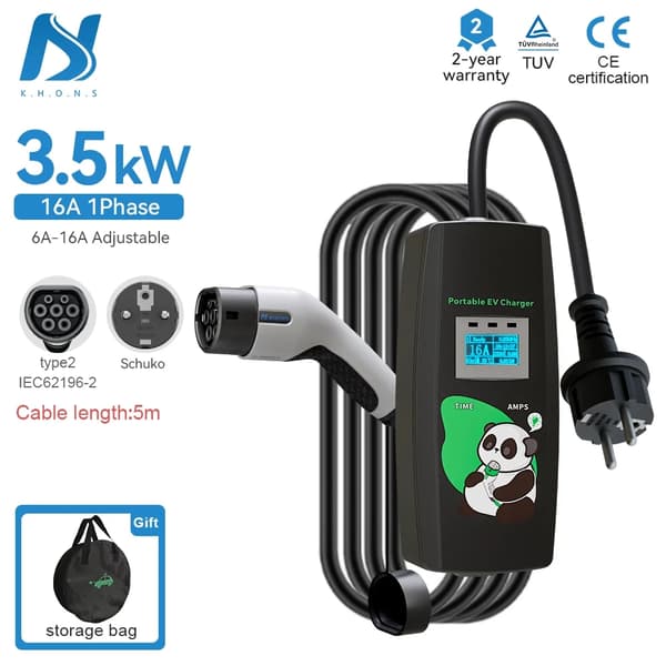 Bärbar Elbilsladdare, Justerbar 6A-16A, IP65 Väderbeständig,3,5 kW 16A 1-fas, TYP2