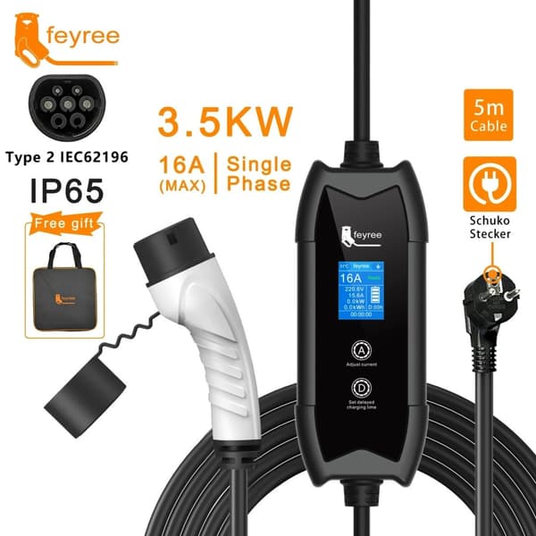 Portabel laddare för elbilar, 3,5KW laddningskapacitet, IP65-klassad,Typ2 3,5KW 16A