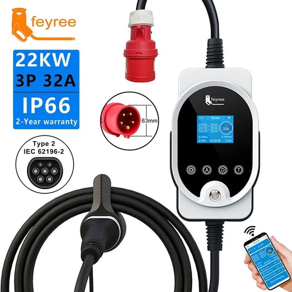 Bærbar EV-lader, 22KW effekt, smart app-kontrol,22KW APP NEJ Adapter, TYPE2