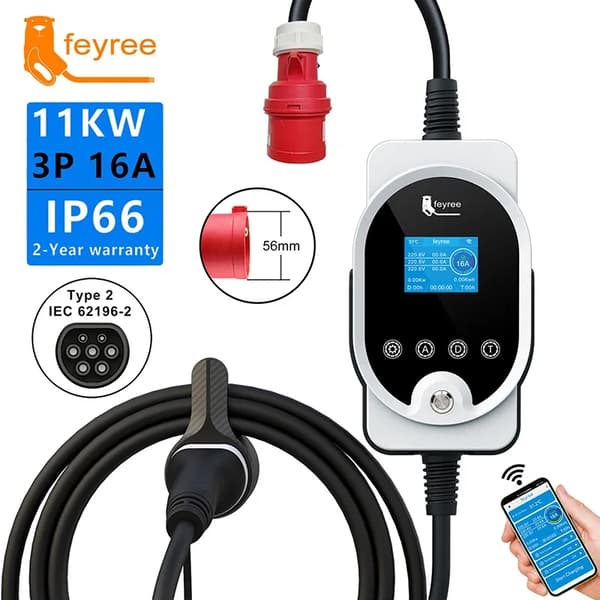 Type 2 EV-laturi, 11 kW teho, säädettävä virta 16 A,11KW APP EI Adaptor, TYYPE2