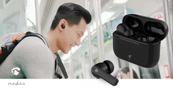 Nedis Fullt Trådlösa hörlurar | ENC (Environmental Noise Cancelling) | Bluetooth® | Maximal batteritid: 24 timmar | Tryck på Kontroll | Batteri hölje