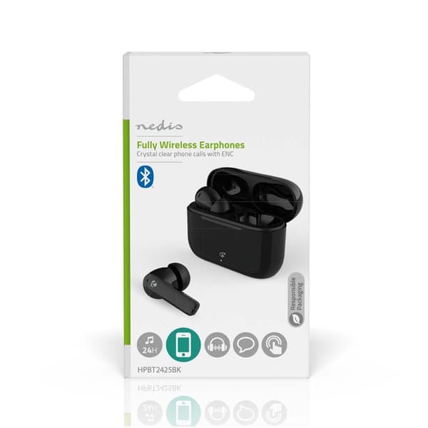Nedis Fullt Trådlösa hörlurar | ENC (Environmental Noise Cancelling) | Bluetooth® | Maximal batteritid: 24 timmar | Tryck på Kontroll | Batteri hölje