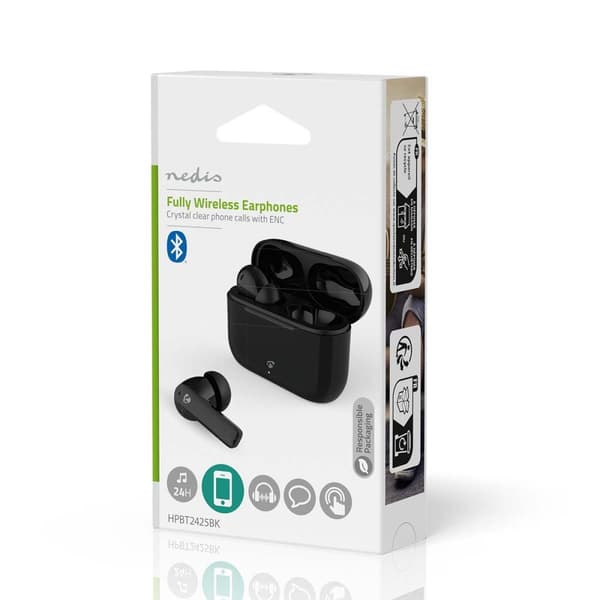 Nedis Fullt Trådlösa hörlurar | ENC (Environmental Noise Cancelling) | Bluetooth® | Maximal batteritid: 24 timmar | Tryck på Kontroll | Batteri hölje