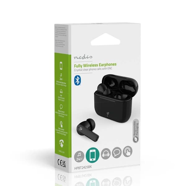 Nedis Fullt Trådlösa hörlurar | ENC (Environmental Noise Cancelling) | Bluetooth® | Maximal batteritid: 24 timmar | Tryck på Kontroll | Batteri hölje