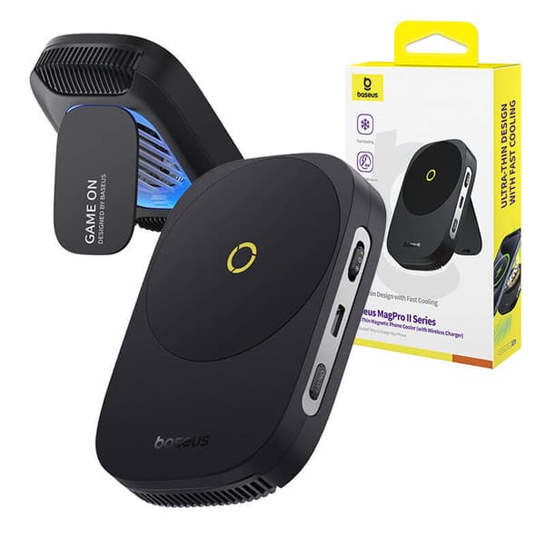 Baseus MagPro II Ultra-Tunn telefonkylare med laddare (svart)