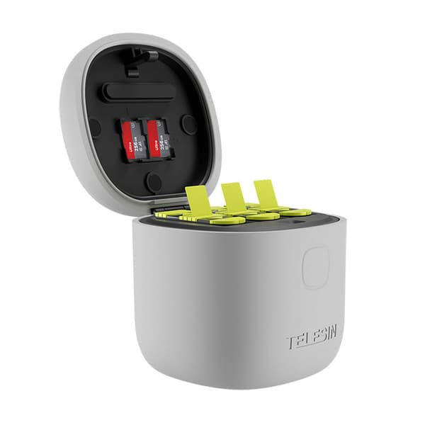 3-slot vandtæt oplader Telesin Allin boks til GoPro Hero 9 / Hero 10 + 3 batterier (GP-BTR-906-GY-B)