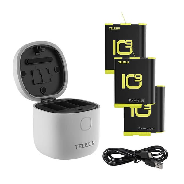 3-slot vandtæt oplader Telesin Allin boks til GoPro Hero 9 / Hero 10 + 3 batterier (GP-BTR-906-GY-B)