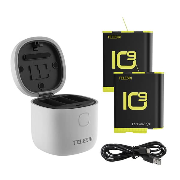 3-slot vandtæt oplader Allin box Telesin til GoPro Hero 9 / Hero 10 + 2 batterier (GP-BTR-905-GY-B)