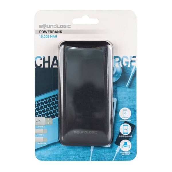 SoundLogic Power Bank 10.000 mAh Sort