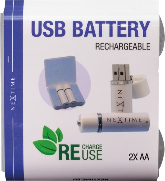 NeXtime NE-AABAT003-2 Genopladeligt AA USB-batteri Blister A 2 stk.
