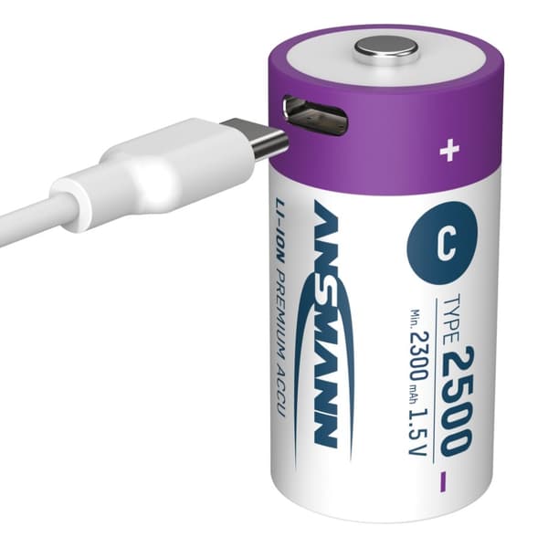 Ansmann genopladeligt batteri C og USB-C