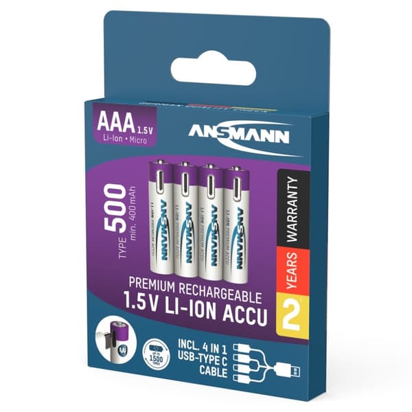 Ansmann genopladeligt batteri AAA og USB-C