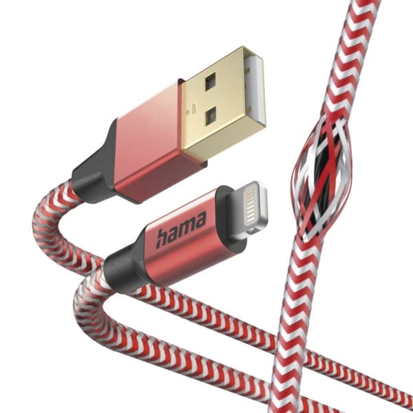 Hama Ladekabel Reflekterende USB-A - Lyn 1,5 M Nylon Rød