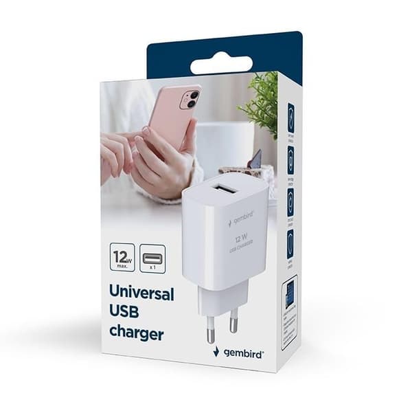 Charger usb universal 2.4a/white ta-uc-1a12-01, Gembird