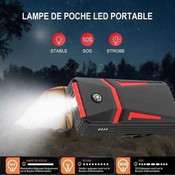 Car Battery Booster-Car Starter -12V-1000A-12800mAh-6,0L bensin/4,0L diesel-med intelligenta säkerhetsklämmor