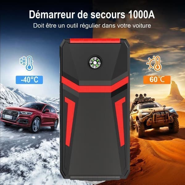 Car Battery Booster-Car Starter -12V-1000A-12800mAh-6,0L bensin/4,0L diesel-med intelligenta säkerhetsklämmor