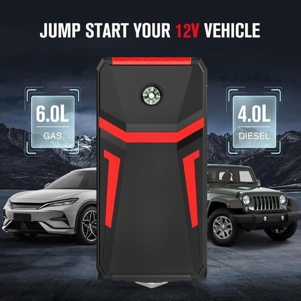 Car Battery Booster-Car Starter -12V-1000A-12800mAh-6,0L bensin/4,0L diesel-med intelligenta säkerhetsklämmor
