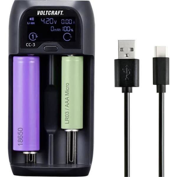 VOLTCRAFT CC-3 NiMH, NiCd, Li-ion, LiFePO LR8 (AAAA), LR03 (AAA), LR6 (AA), LR14 (C), sub-C, A, 10440, 14500, 14650, 163
