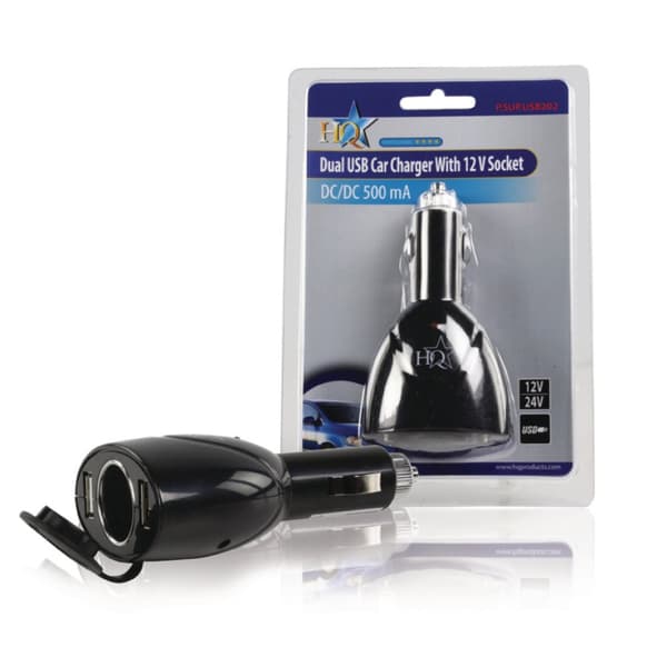 Hq P. sup. usb202 Dobbelt USB Biloplader med 12 V tilslutning Sort