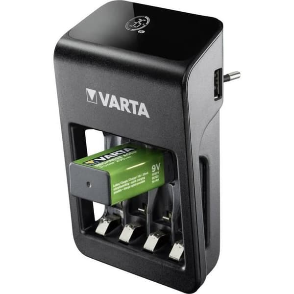 Enkelplatsladdare - VARTA - 9V USB - LCD-skärm - 4 ReadyToUse 2100 mAh batterier