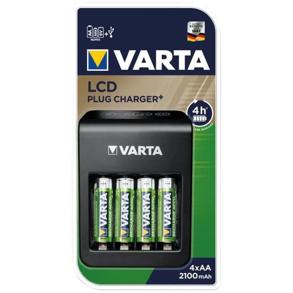 Enkelplatsladdare - VARTA - 9V USB - LCD-skärm - 4 ReadyToUse 2100 mAh batterier
