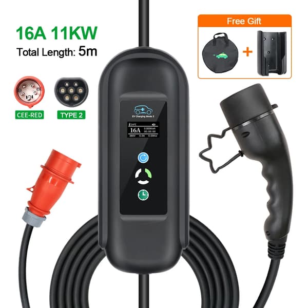 Bärbar EV-laddare, 11 kW effekt, justerbar ström 8-16 A,TYPE2, YHH-T2-11KW-5M