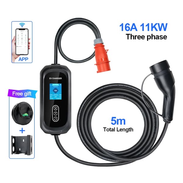 Bærbar EV-lader, 11KW effekt, Smart Wifi kontrol,APP-11KW-5M