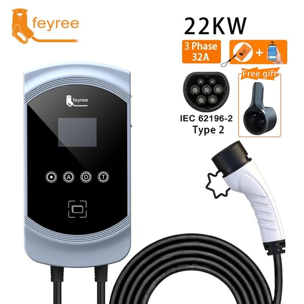 EV-lader, 7,6 kW / 11 kW / 22 kW effektmuligheder, smart app-kontrol,TYPE2, 22KW 32A 3 fase