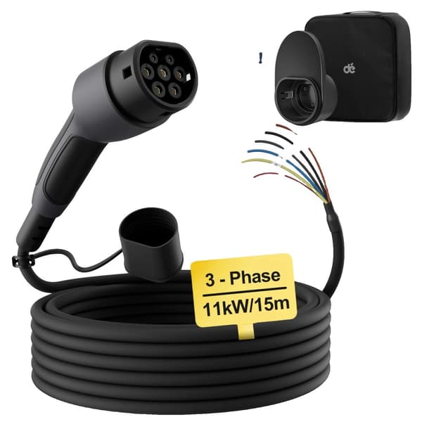 Type 2 EV-ladekabel, 11 kW effekt, IP55 beskyttelse,11kW 15M Kabel