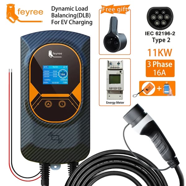 EV-laddare, Dynamisk lastbalansering, Mobilappkontroll,11kW 16A 3 -fas, Typ2