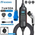 Pikkukuva 2 / 2: Khons EV Kannettava Laturi, 7KW Teho, Säädettävä 6A-32A Virta,7KW ja 16A -sovitin, Tyyppi2