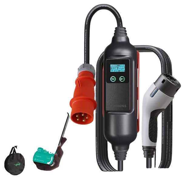 Khons EV Kannettava Latauslaite, 22KW Teho, 32A Virrankesto,22KW ja 32A sovitin, TYYPPI2